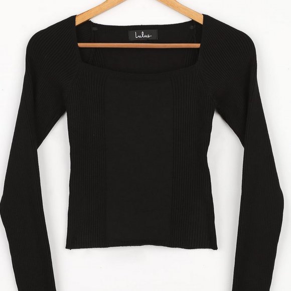 LULUS - Black Ribbed Square Neck Sweater Top - Womens - Size S - Picture 6 of 8